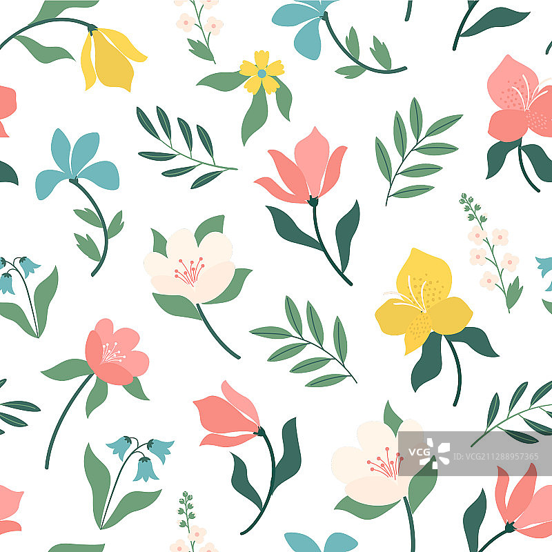 无缝明亮斯堪的纳维亚风格花卉图案图片素材