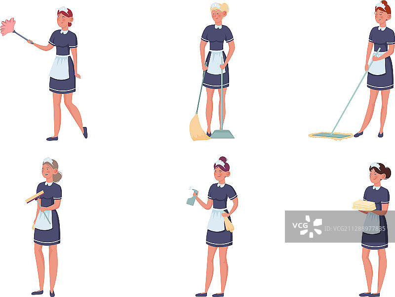 让女保洁员摆出不同的姿势图片素材