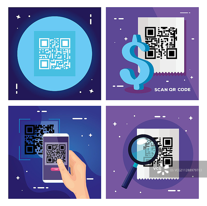 扫描二维码和图标海报套装图片素材