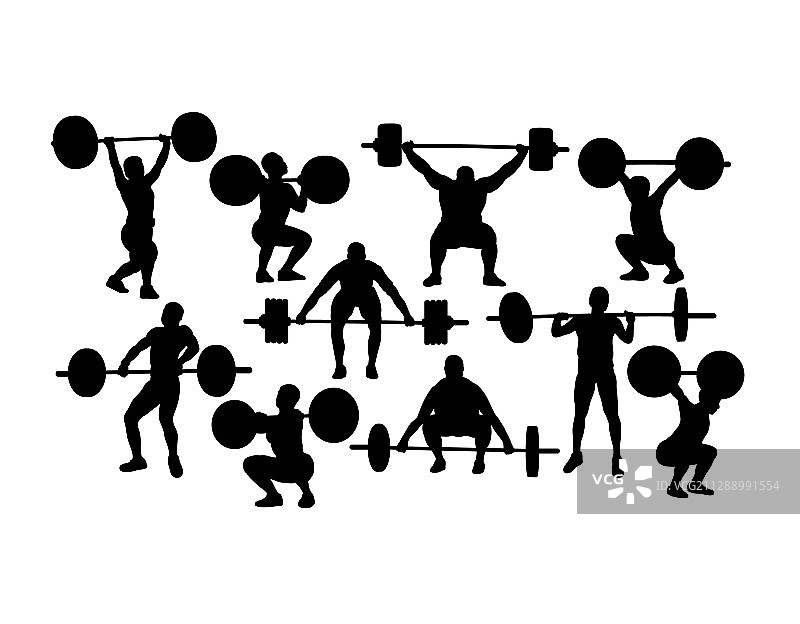 举重和健美轮廓剪影图片素材