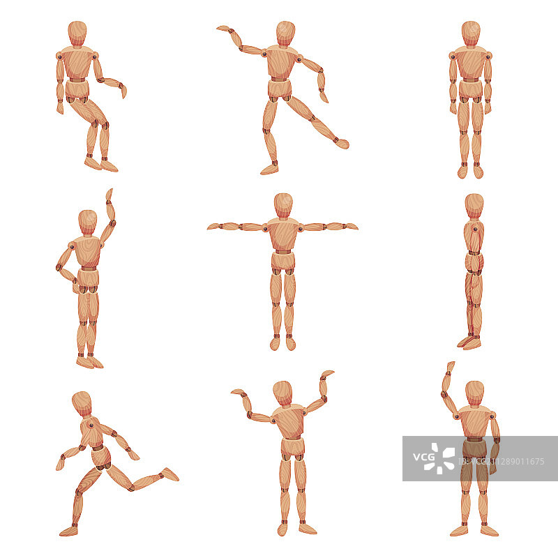 不同姿势的木制男人模型图片素材
