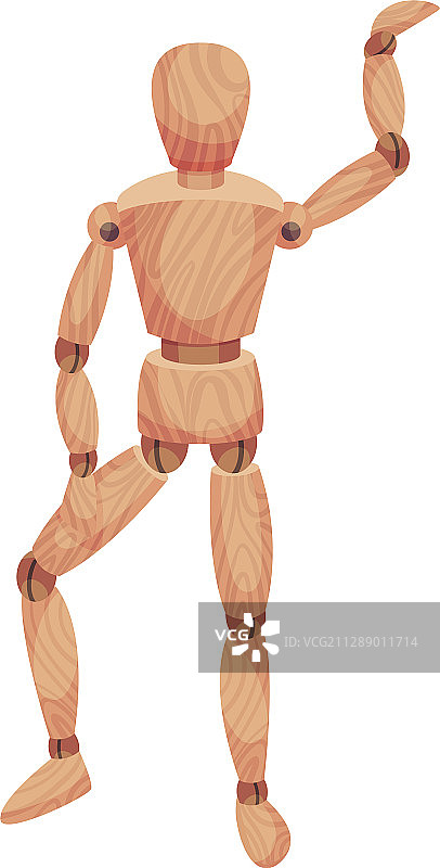 抬起腿站立的木制人偶图片素材