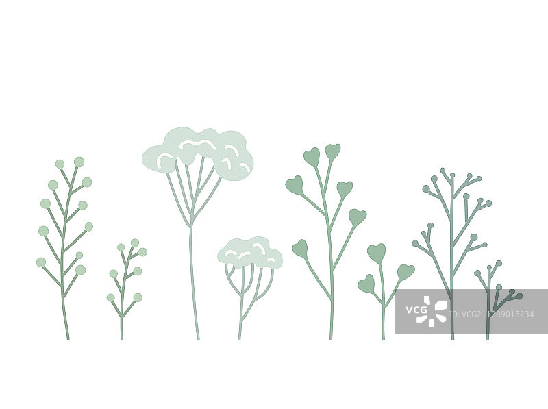 手绘药草和草叶扁平风格合集图片素材