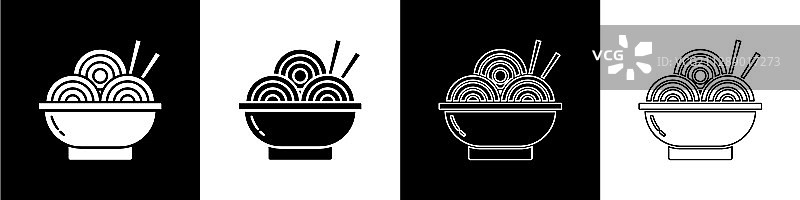 碗中亚洲面条和筷子图标图片素材