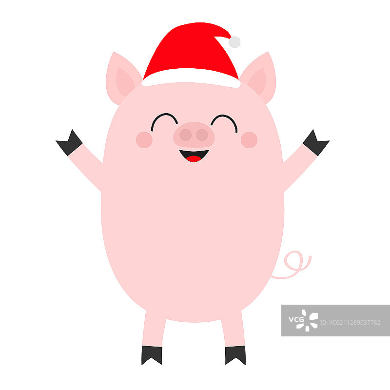 戴圣诞帽的可爱卡通小猪图片素材