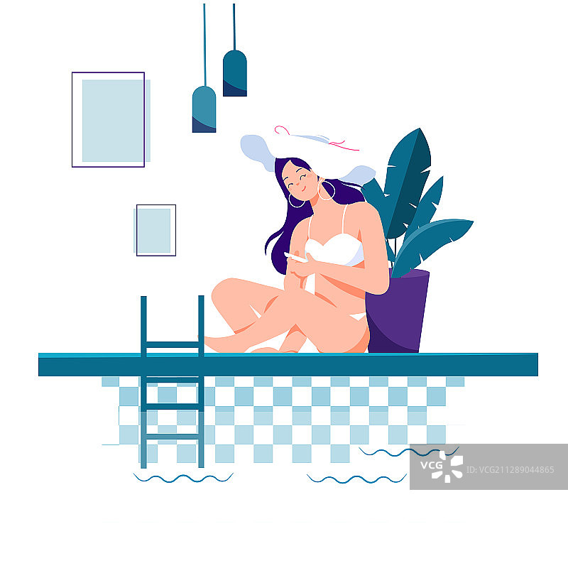 卡通夏季游泳派对比赛大暑风景电商促销活动矢量插画图片素材