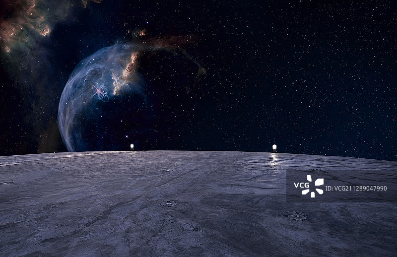 奇幻星云和楼顶停机坪图片素材