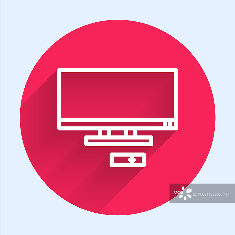 白色线条智能电视图标，长阴影图片素材