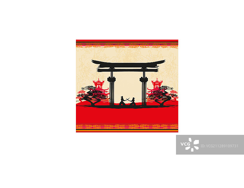 亚洲背景上的日本武士剪影图片素材