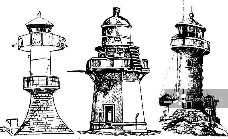 卡通灯塔图标铅笔画图片素材