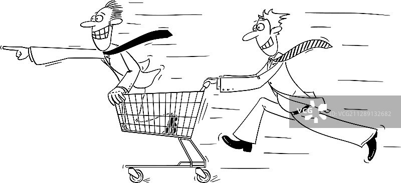 卡通商人奔跑和推动图片素材