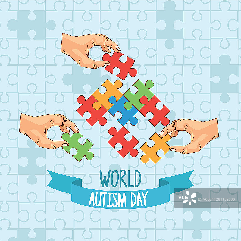 世界自闭症日，手拼拼图图片素材