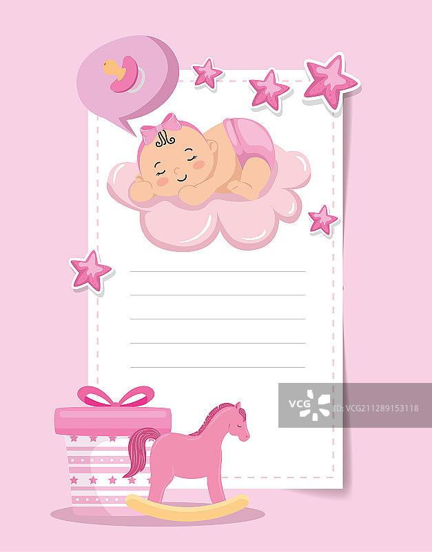 带有小女孩和装饰的贺卡图片素材