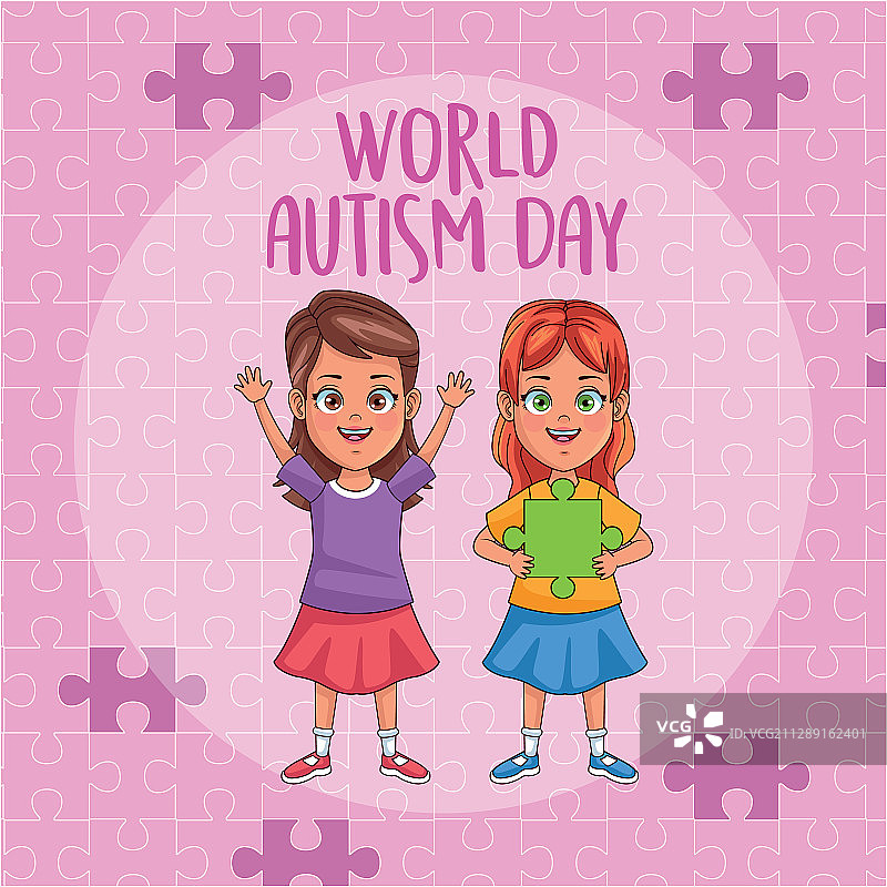 世界自闭症日与拼图女孩图片素材
