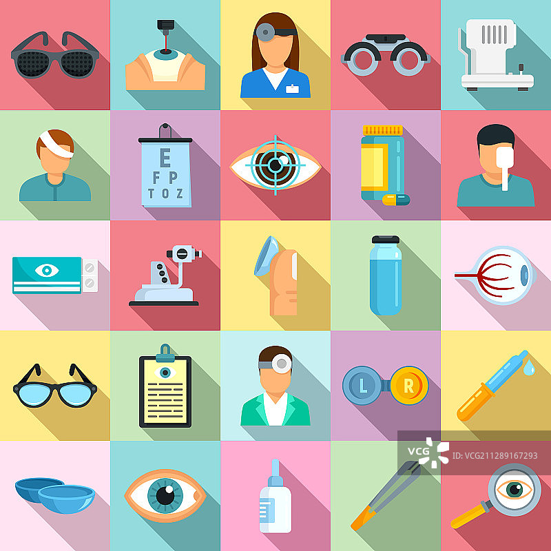 眼科检查图标扁平风格合集图片素材