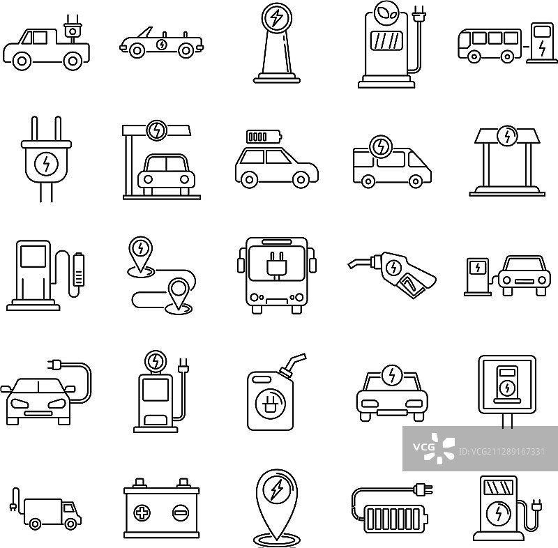 电动汽车加油图标轮廓图片素材