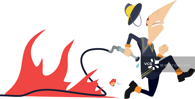 害怕的消防员逃离火灾图片素材