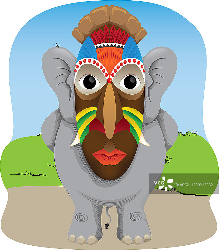 戴着非洲面具的大象图片素材