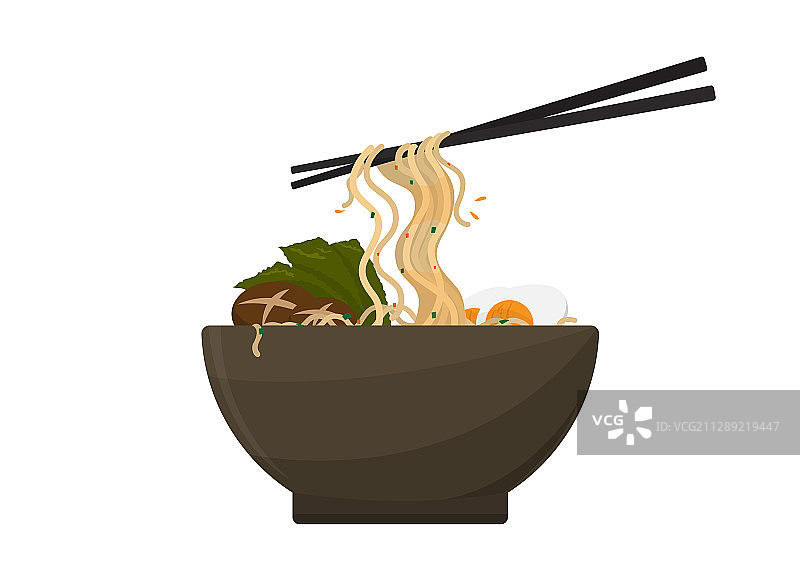 陶瓷杯拉面与筷子图片素材