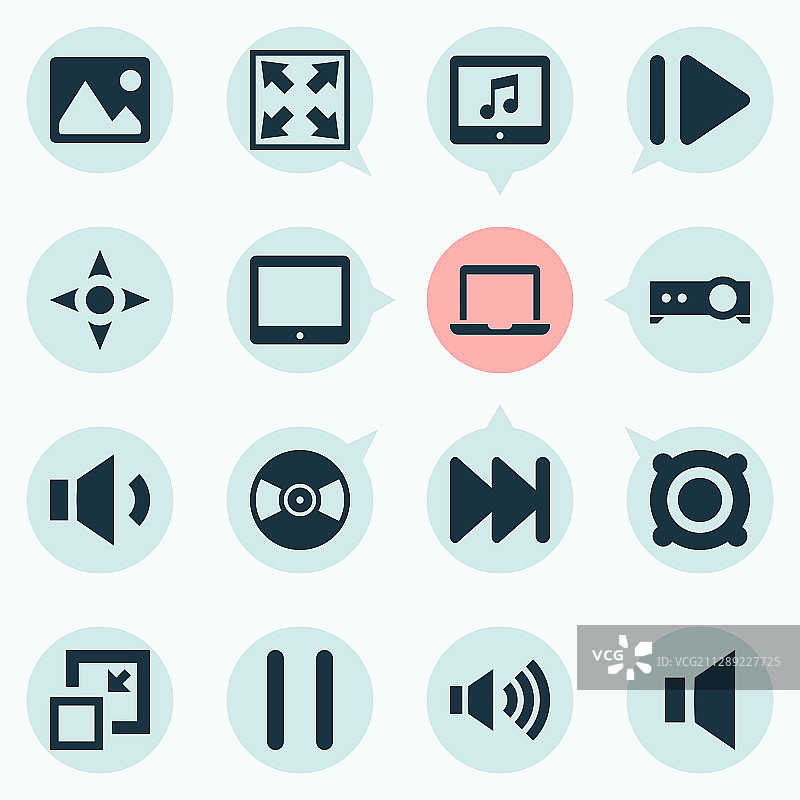 带平板静音音量调高图标的媒体合集图片素材