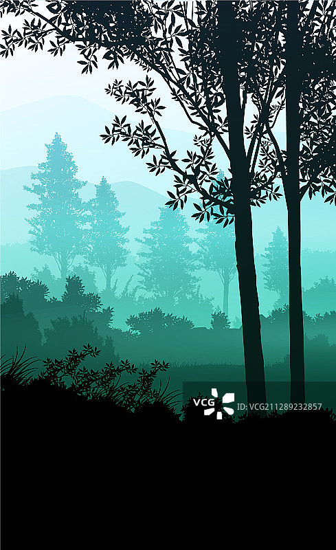 森林山脉地平线剪影图片素材