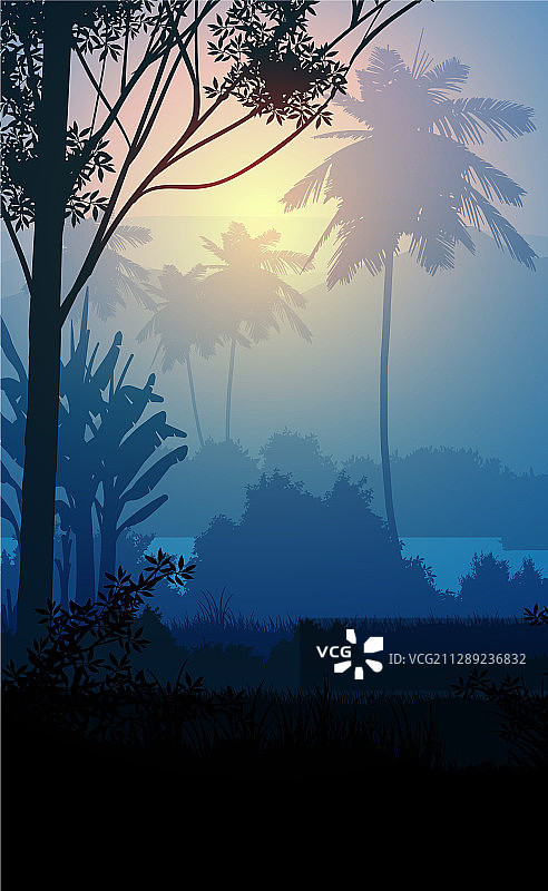 森林山脉地平线剪影图片素材