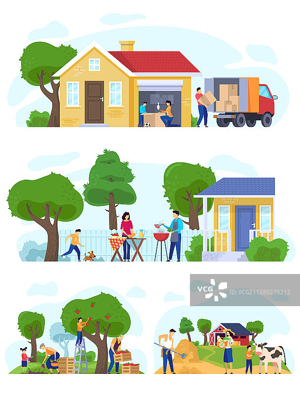 搬家到乡村住宅的一家人图片素材