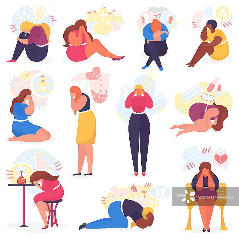 有问题的悲伤哭泣的女人图片素材