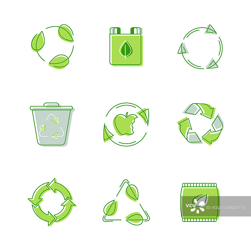 可回收三角形环保标志标签套装图片素材