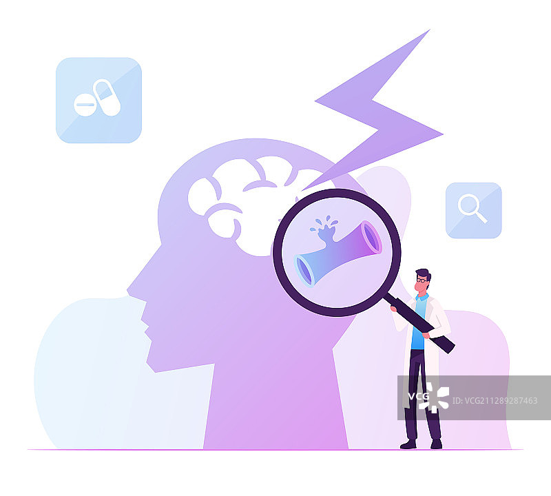 迷你男医生拿着放大图片素材