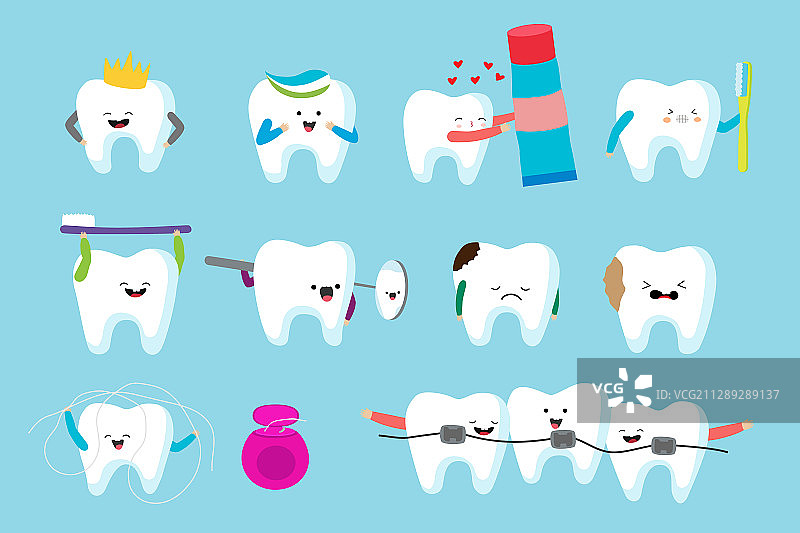 可爱卡通牙齿角色集合图片素材