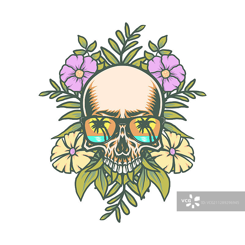 骷髅与异域热带花卉图片素材