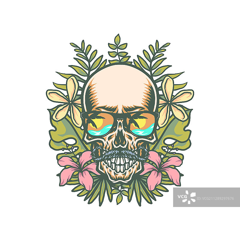 骷髅与异域热带花卉图片素材