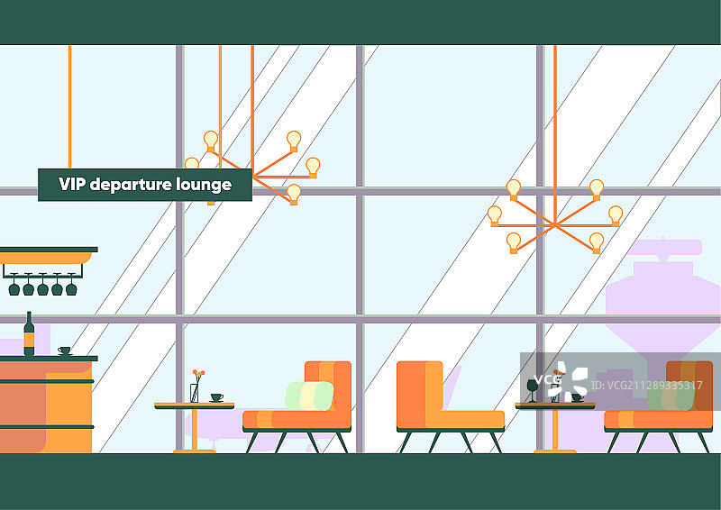 带吧台桌和长沙发的候机室图片素材