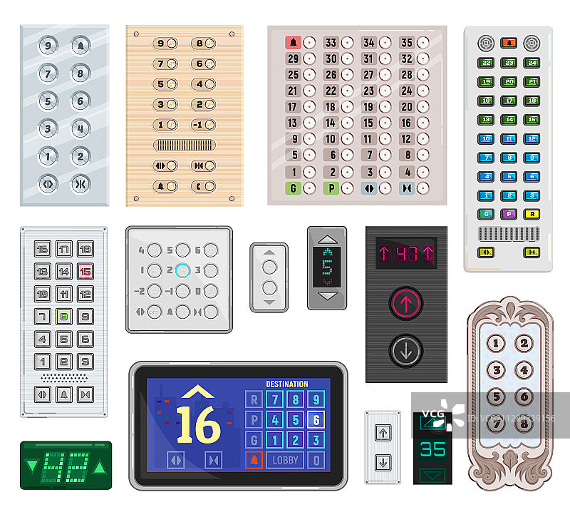 隔离的电梯按钮菜单图片素材