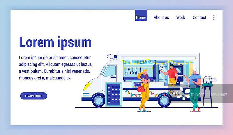 快餐车扁平风格着陆页模板图片素材