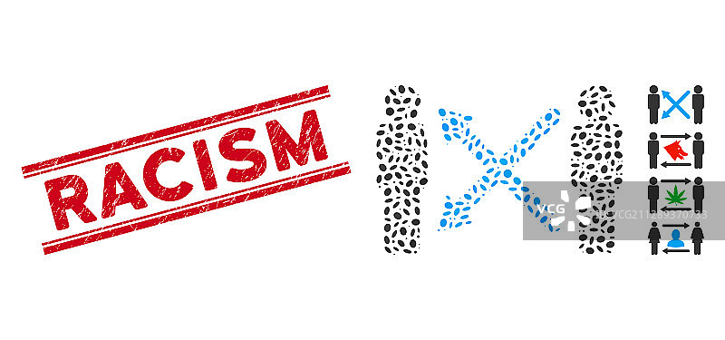 带有拼贴男人像的刮痕种族歧视印章图片素材