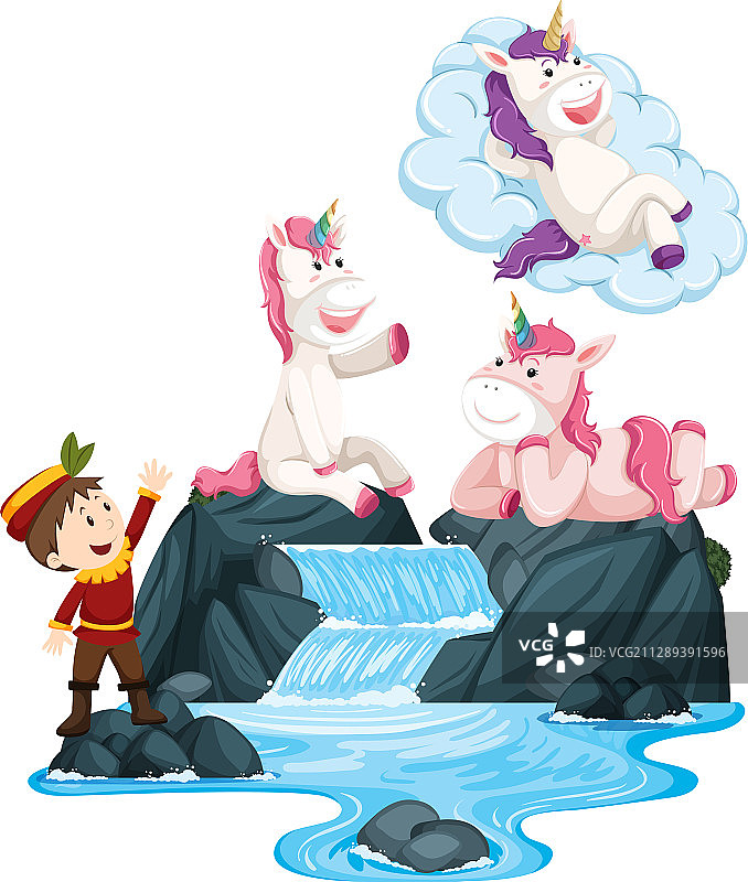 王子和两只独角兽的场景图片素材
