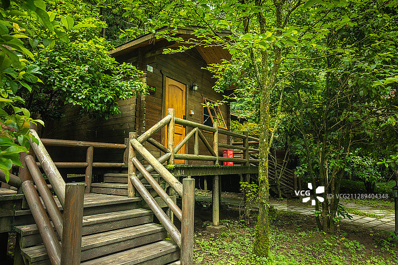 湖北恩施坪坝营景区森林木屋图片素材