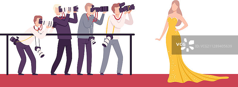 名人摆姿势与记者摄影师图片素材