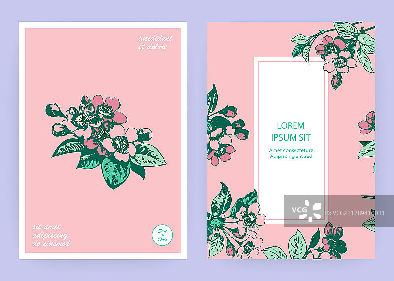 手绘粉色樱花花卉树叶图片素材