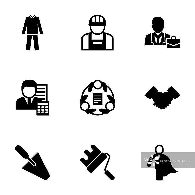 9个已完成职位图标集，白色背景图片素材