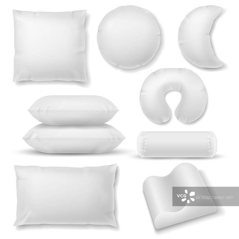 不同形状的白色柔软写实枕头图片素材