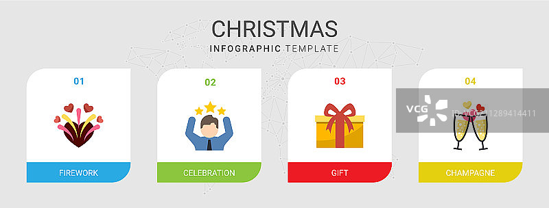 信息图表上隔离的4个圣诞节扁平风格图标图片素材