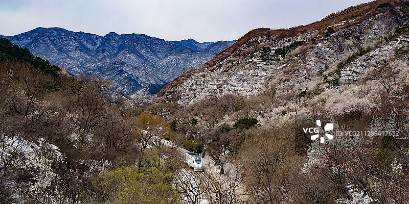 四月飞雪落关沟图片素材