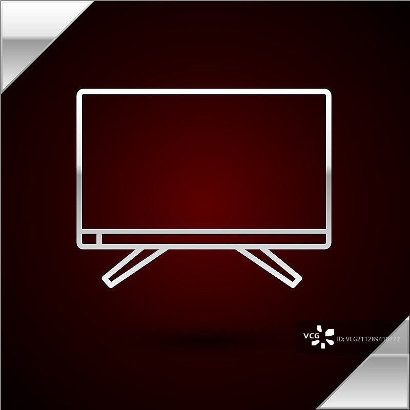 深红色背景上的智能电视银线图标图片素材