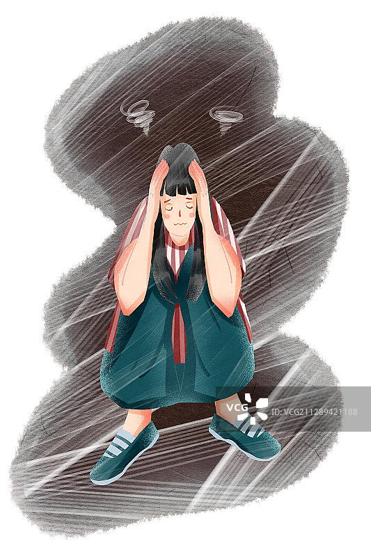 女孩情绪焦虑烦恼插画图片素材