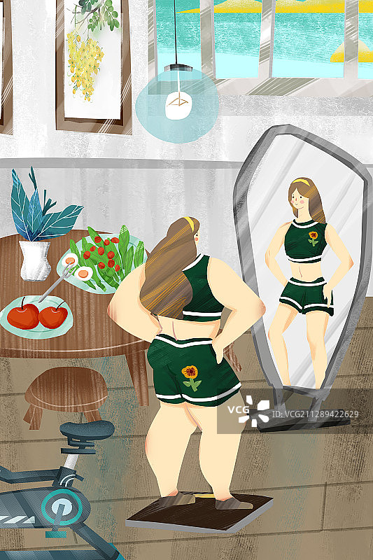女性健康生活减肥插画图片素材
