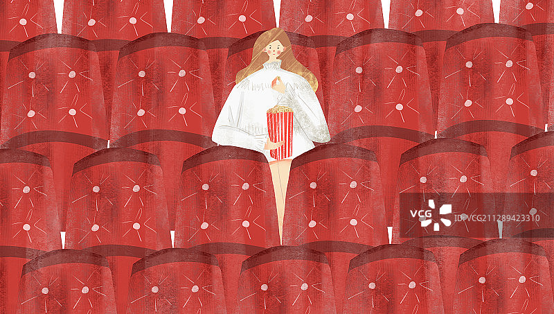 女性在电影院看电影插画图片素材