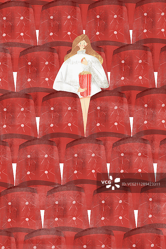 女性在电影院看电影插画图片素材